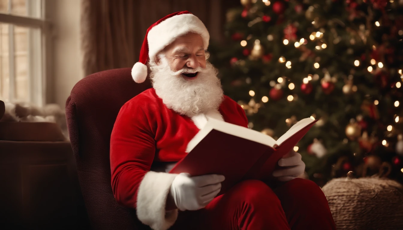 A high-resolution image of a cute Santa Claus reading letters from children, with a look of joy and excitement on his face, creating a visually heartwarming and sentimental scene.