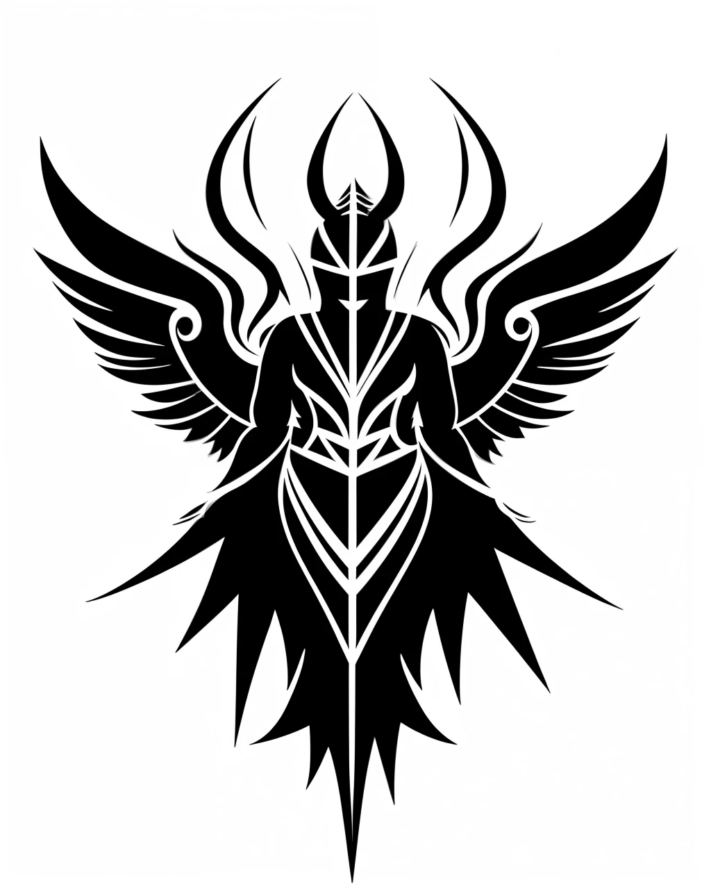 A simple emblem consisting of irregular black and white images of the angel Lucifer and the devil Satan