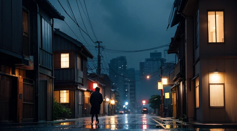 rained,the night,城市,style of anime