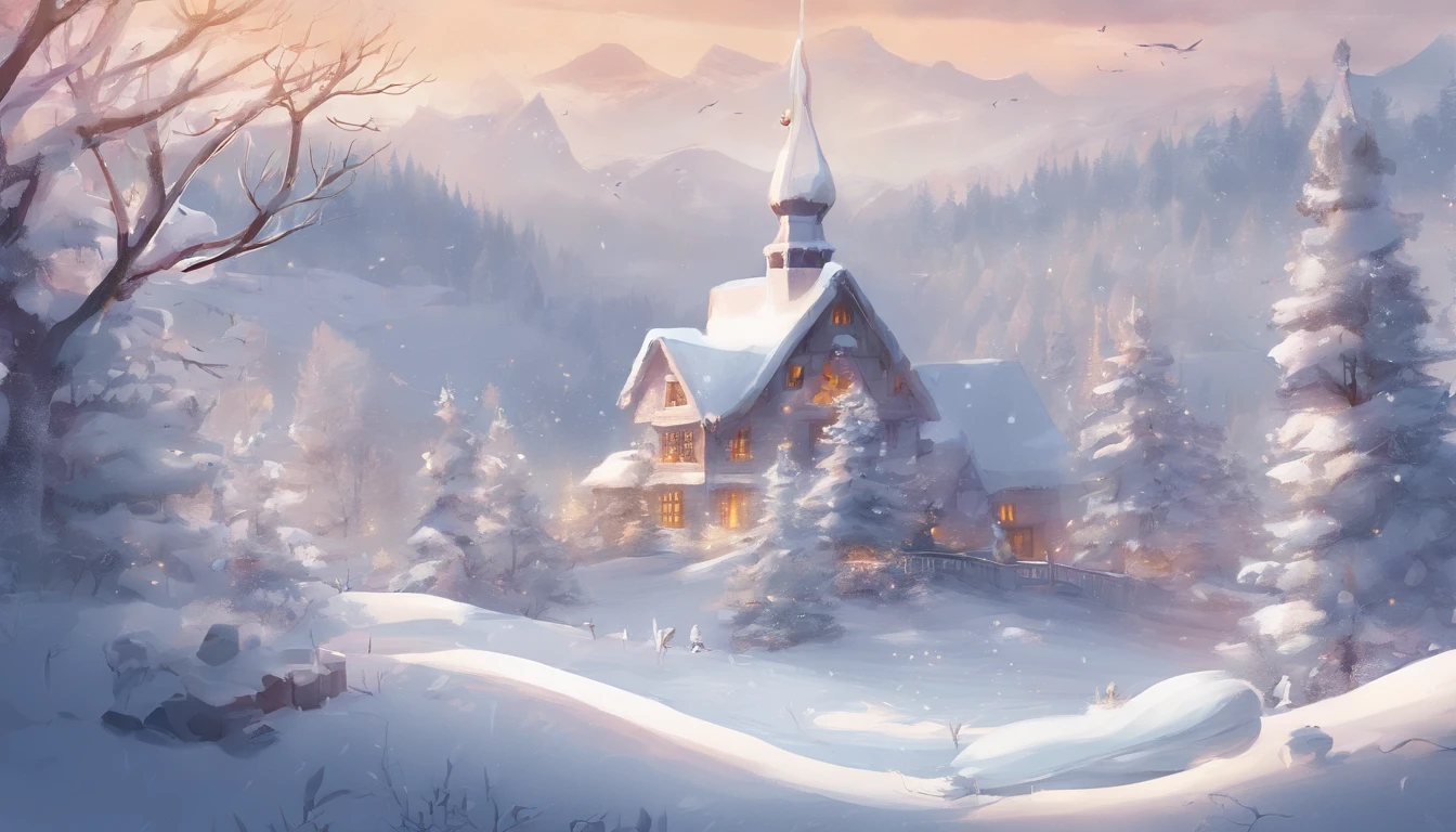 A visually pleasing composition of a cute snowman surrounded by snow-covered trees and a winter landscape, creating a visually peaceful and serene image.