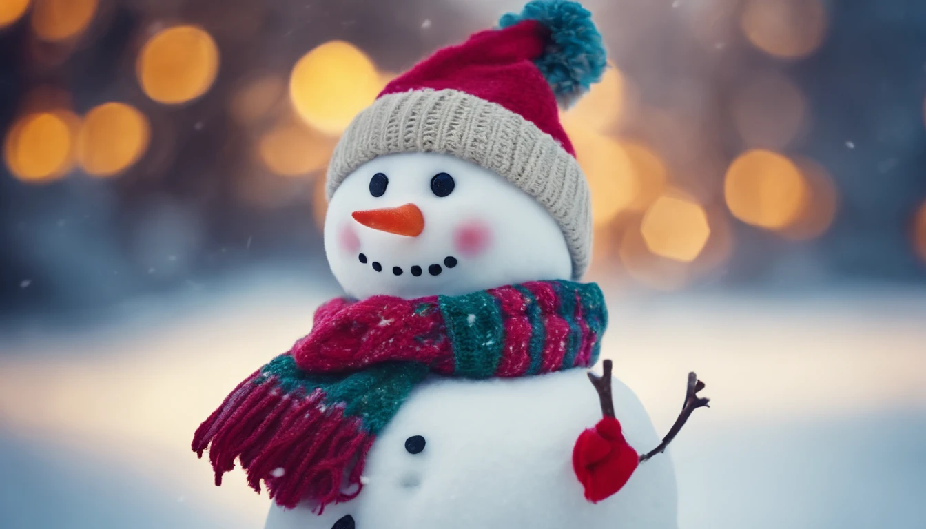 A visually stunning composition of a cute snowman with a colorful assortment of hats and scarves, showcasing its playful and fashionable side, creating a visually vibrant and cheerful scene.