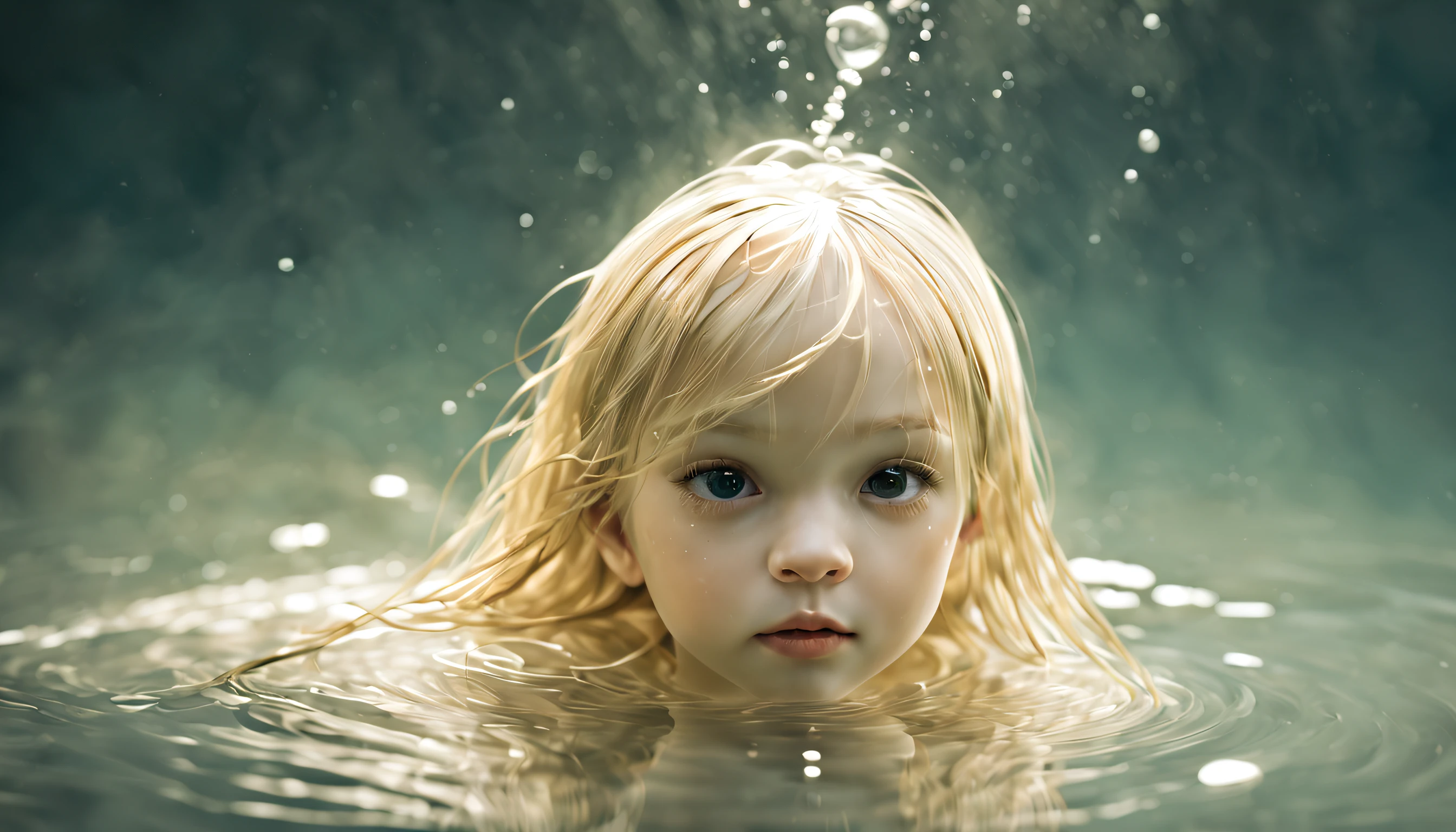 (master part, alta qualidade, melhor qualidade, Arte Oficial, Beauty and Aesthetics:1.2),water element, girl made of water,1 KIDS blonde long hair ,water,Realistic,realidade,((Translucent luminous body)),titular_vestir,