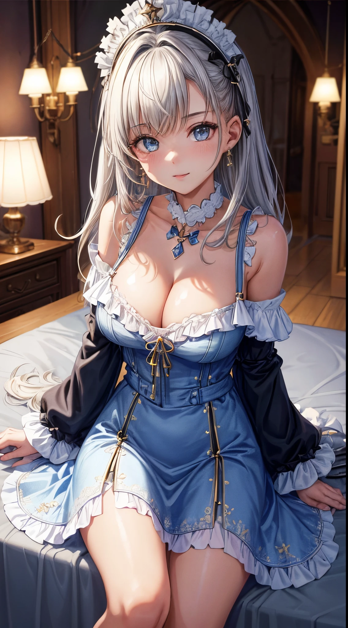 ((tmasterpiece)), ((Best quality at best)), (ultra - detailed),one-girl,Off-the-shoulder attire, ((kawaii)), Cute big breasts, (Attractive cleavage), ((The content is very detailed)), 4K, (8K), Best quality at best, (The beautiful),(((world-class quality))), The content is very detailed, A high resolution, (detailed shaded pretty face), st louis, (((glistning skin))),(((Bigchest)))
