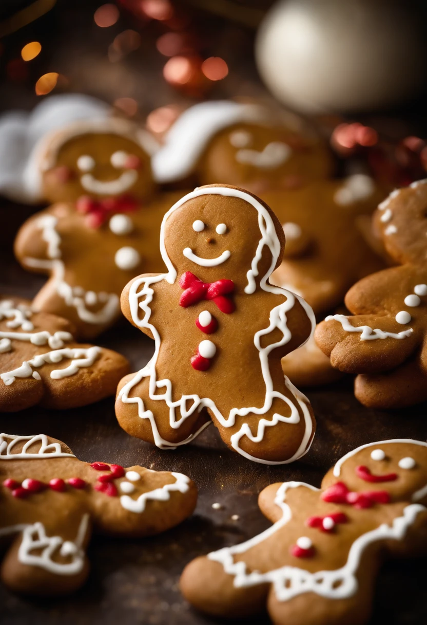 A high-resolution image of a cute Christmas gingerbread man cookie with icing details, showcasing its adorable and festive design.