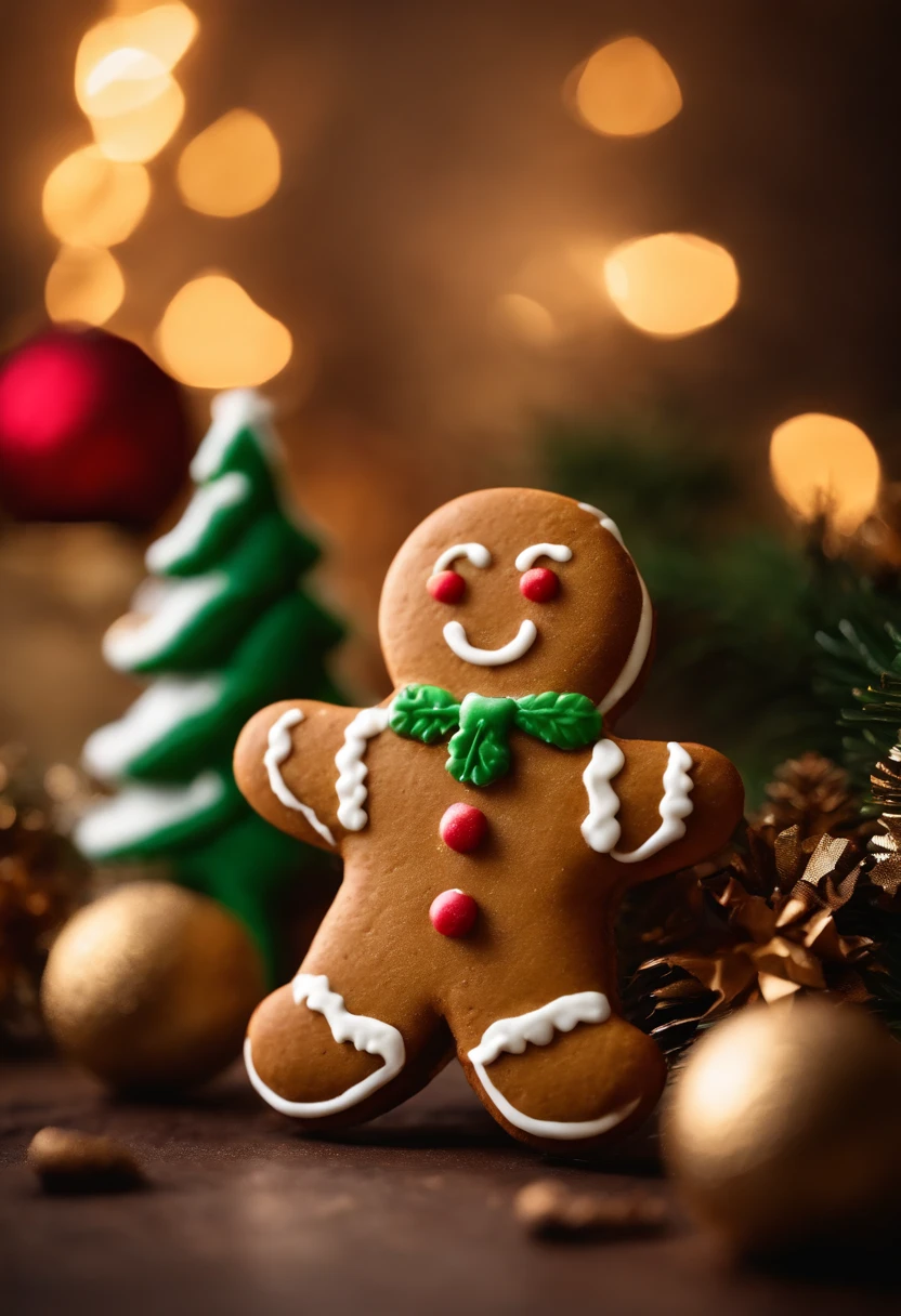 A high-resolution image of a cute Christmas gingerbread man cookie with icing details, showcasing its adorable and festive design.