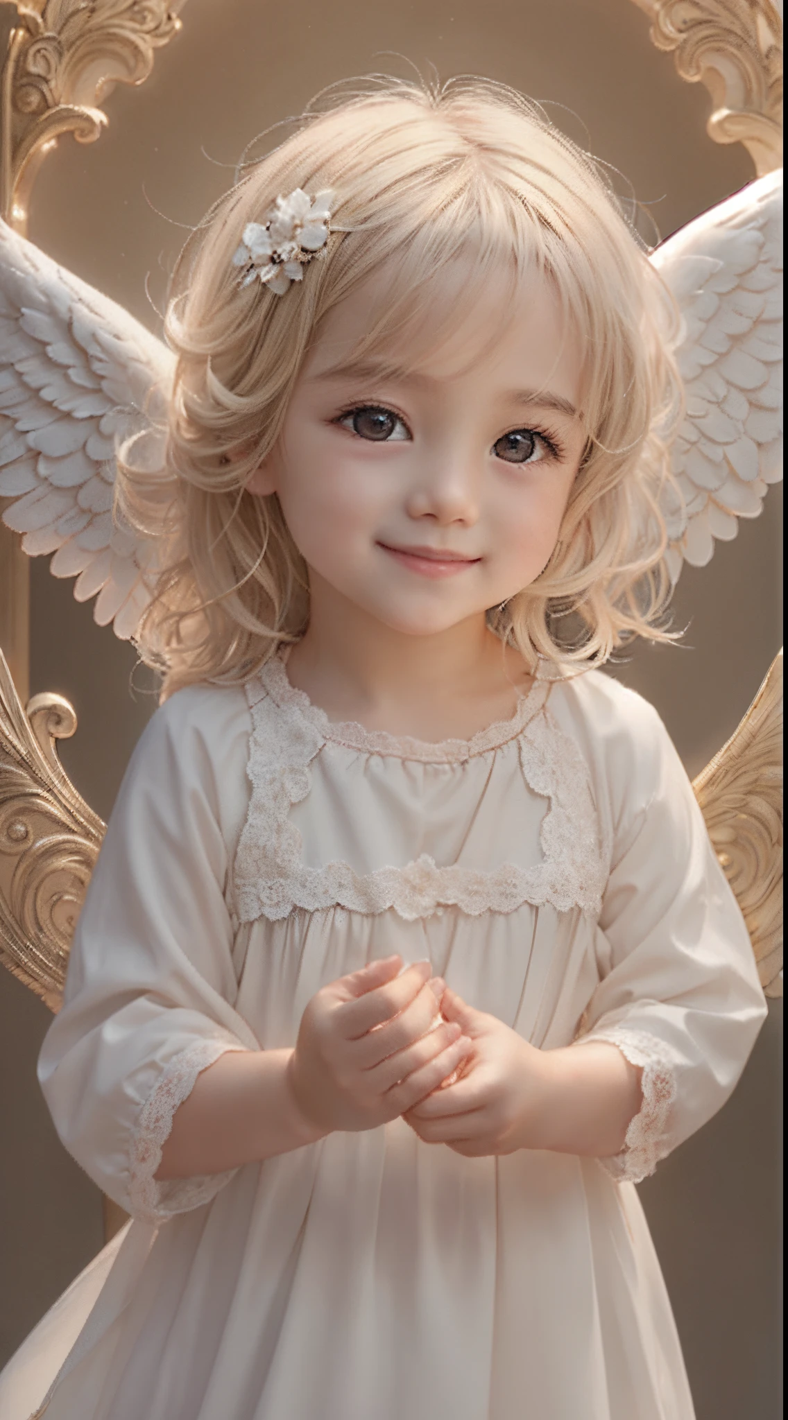 Blessings of Angels、Bright background、heart mark、tenderness、A smile、Gentle、Baby Angel、5 year old angel、Face straight ahead、View here