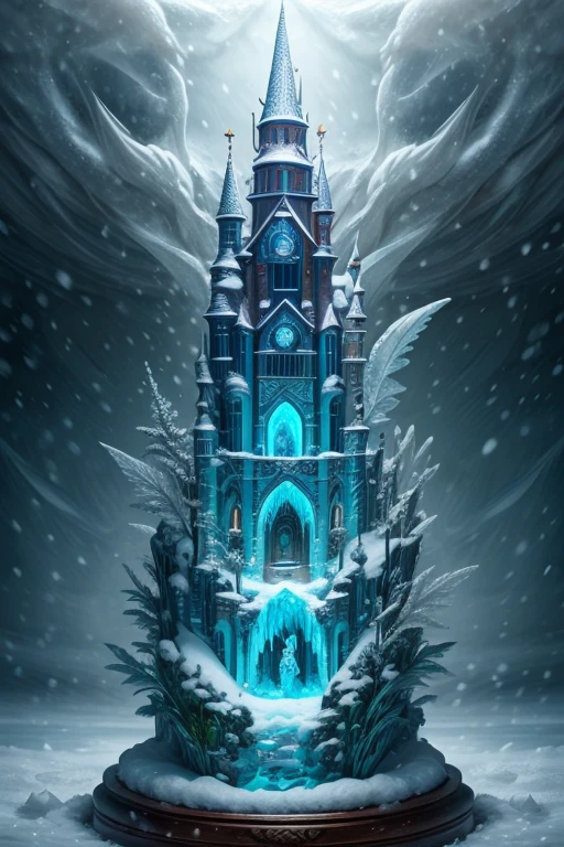 Palace of the Snow Queen, "High quality crystal sculpture with natural aquatic plants., Snow inside, ice, ice sculptures,  Kingyo, water, glistering, Fantasy, Shrouded in magical fog, New Year&#39;snowing,  incredible details, tmasterpiece, beste-Qualit, RTX, 4k, 8K,".