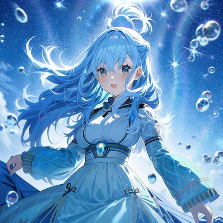 Anime girl with light blue white hair and white skirt in the water, wallpaper anime blue water, 《First God》Ke Qingyu, Ayaka Genshin impact, water elemental, Genshin impact's character, Beautiful celestial mage, iridescent water element, twelve zodiac knight avatar, Rimuru Storm, Detailed key animation art, Snow Mage, Hot topics front photos on artstation pixiv