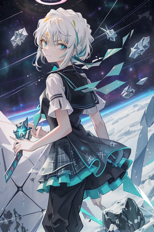 hatsune(Outstanding picture quality),(The work of the wizard),(ultra-detailliert),(Detailed Eye Image:1.0),(lens flares:1.0),(Cinematic poster:1.0),(The Border of the Tarot:1.0),Character Center,( blueprint:1.0),(negative space:0.8),( space:1.6),(独奏),(colourful{the wind| Water||crystalline|icy|firey|Loimu|zipper|grid|Boulders|gravel|particle|glistering|bloods}:1.0),(Lots of colorful{ bubbles||spikes|grape |electricity|spiral|Halo|CUBE|octahedron}:1.0),(Planktonic{reddish|verdant|green grass|water|violet|Yellow|black|A white|Gray|pink there|orange|lime} {bow ribbon|particle|EDH|drops|snowflake|softball}:1.0),({crystalline|icy|firey|Loimu|the wind|water|planet earth|stony|Space|musical|sound|Twists} {Magic}:1.0), ({ray traced,schadenfreude|Dappled sun rays,Rays of the disease,caustics|Mystic,eldritch|Carefree,pastels}:1.2), ({Colorful|Iridescent color|Multicolored}:1.0),(Beautiful detailed graphics:1.0),({slouched|seen from behind|tilted to the side|}:1.2),{ (ssmile:1.0)|(smirk:1.0)|(Grim expression:1.0)},({has a small|has a small||s lips、Lashes}:1.0),{grinning evily|:1.2},({Lashes|eyeshadows||}),{close one eye|||},({Red|Green|Blue|Aqua|Purple|Yellow|black|White|Gray|Orange|lime} Hair:1.4 ),({short|Long} ),({From Bottom|From directly above|from side|From the rear|Front viewer}:1.3),(aura:1.3),(tilt of head:1.0),(Dynamic poses:1.1),(asymmetrical hair:1.2),({reddish|verdant|green grass|water|violet|Yellow|black|A white|Gray|pink there|orange|lime} ,({formal|Military|Technical wear and tear|urban style|casual,dresses casually|Fantasy,magician|wild,tribal|science-fiction,,watch,time,}),({Plaid skirts|layered skirts|fluffy dressgoth|Pants|short pants}),({reddish|verdant| grass|}),{(:1.5),Asymmetrical | quiff|Hair between the eyes|Dumb |swept bangs}