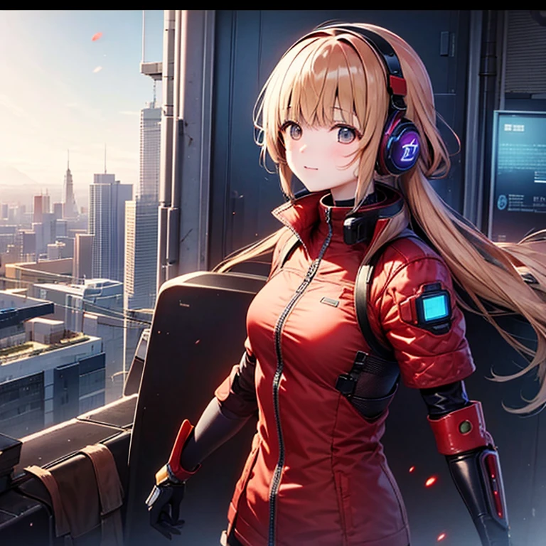 Mahiru wearing future technology armor,cyberpunk anime,Futuristic,armor