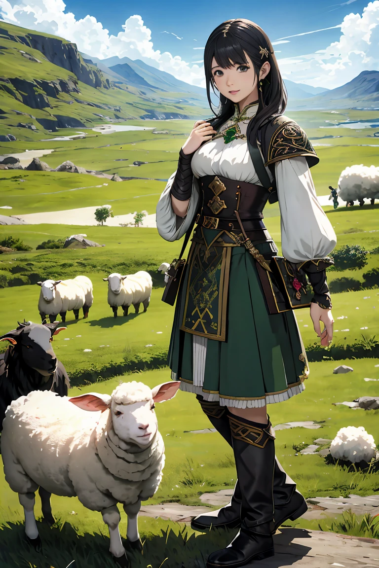 Final Fantasy 11 world、Ronfort、Irish Dance、irish music、irish costume、country girl、idyllic scenery、Steppe zone、Sheep、Border collie、