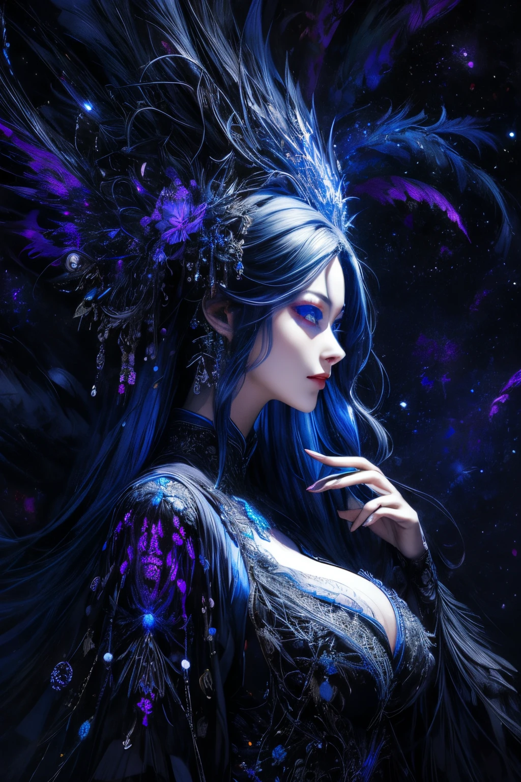 tmasterpiece，top Quority，best qualtiy，offcial art，Beautiful and aesthetic：1.2），（1girl），Extremely detailed，Colorful，highestdetailed，offcial art，统一 8k 壁纸，ultra - detailed，Beautiful and aesthetic，big breasts beautiful，tmasterpiece，best qualtiy，Black light art，dark art glitter illustration，PerfectNwsjMajic