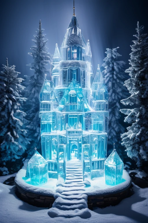 Palace of the Snow Queen, "High quality crystal sculpture with natural aquatic plants.., Snow inside, ice, ice sculptures,  Kingyo, water, glistering, Fantasy, shrouded in magical fog, glows from inside, Translucent , mysterious, Magic, New Year&#39;snowing,  incredible details, tmasterpiece, beste-Qualit, RTX, 4k, 8K,".
