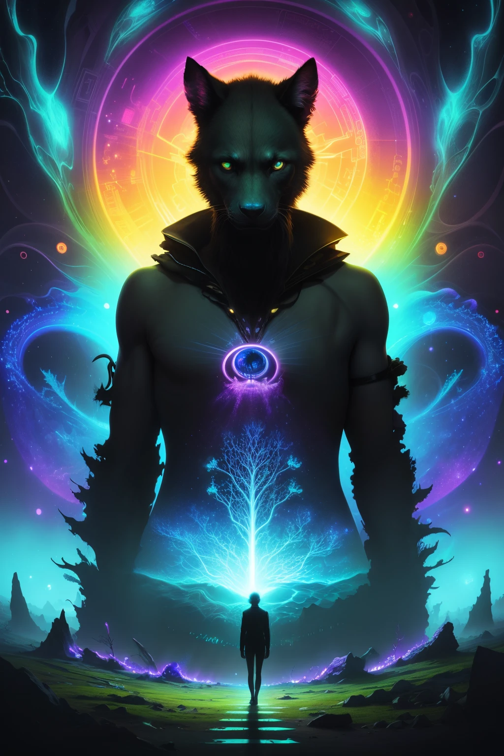 surreal art, theory of evolution, black light