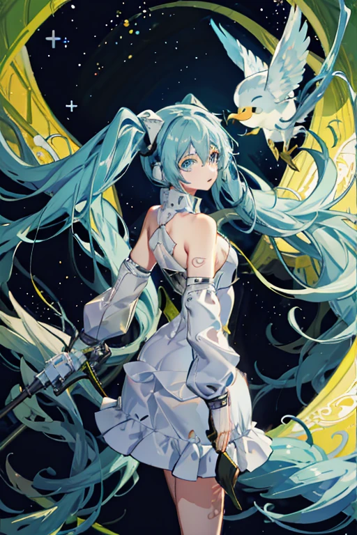 Hatsune miku,(Masterpiece:1.2, hiquality), (pixiv:1.4),voluminous lighting,
back light,night time,