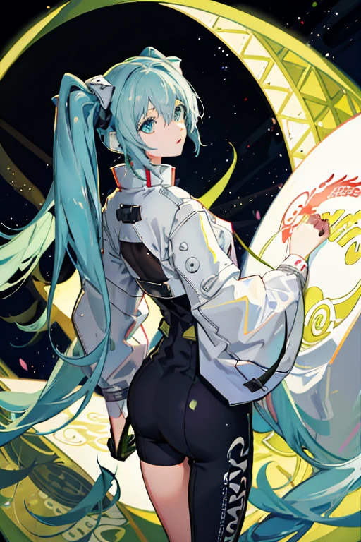 Hatsune miku,(Masterpiece:1.2, hiquality), (pixiv:1.4),voluminous lighting,
back light,night time,