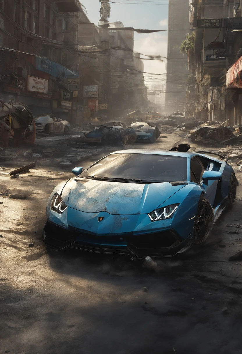 Write an exhilarating tale of a daring driver behind the wheel of a black Lamborghini, navigating through a city devastated by a deadly street race. Explore the background of the driver, their exceptional driving skills, and their fearless attitude towards the dangerous race. Portray the city in ruins, with destroyed buildings, debris, and remnants of the deadly race, creating a post-apocalyptic atmosphere. Highlight the high stakes of the street race, the presence of rival drivers, and the intense competition that drives the protagonist forward."