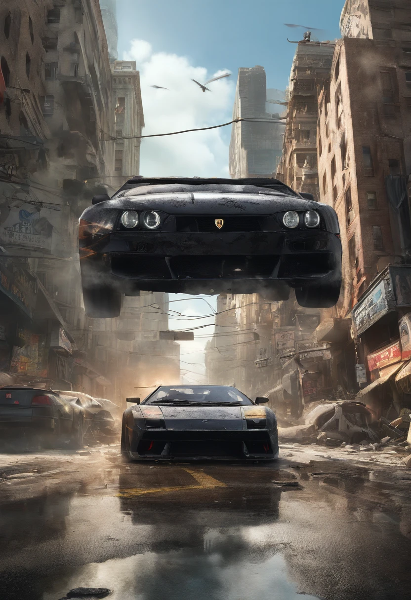 Write an exhilarating tale of a daring driver behind the wheel of a black Lamborghini, navigating through a city devastated by a deadly street race. Explore the background of the driver, their exceptional driving skills, and their fearless attitude towards the dangerous race. Portray the city in ruins, with destroyed buildings, debris, and remnants of the deadly race, creating a post-apocalyptic atmosphere. Highlight the high stakes of the street race, the presence of rival drivers, and the intense competition that drives the protagonist forward."