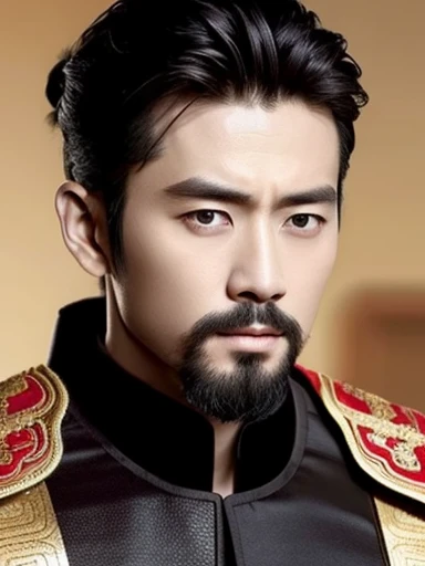 three kingdoms、Han people、Best Quality,  A old man, Solo, Asian, ((Upper body:1.3))、hair in bun、hair tied、Ornament on the head、hightquality，tmasterpiece，ancient chinese men， wide chin, delicate jaw line, Handsome, male hump, Black hair, Romance of the Three Kingdoms characters, chain mail, General Armor, Fierce, a beard, hard disk,, ancient chinese men, Official, ancient ruler, Military general, majesty, majesty, majesty, Facial HD, wisdom, Exquisite face depiction，Super masterpiece，delicate portrayal of facial features，Delicate Hair Depiction，Delicate Eye Depiction，4k画质，dingdall effect，Complex detailed clothing，dynamic angle