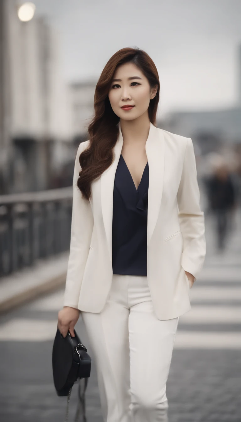 Female anchor of news,Japanese,frontage,white backgrounid。