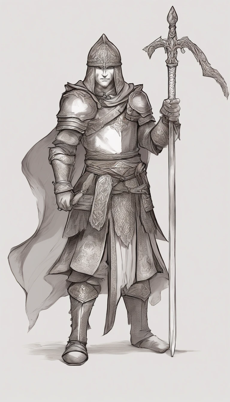 Exile Conan style, A knight (male people), Gray knight armor attached to the whole body, Wear a knight's helmet,1kid, gallant, slightly sloppy clothes, Medieval style clothing, simple clothing, Humanity, Gentle boy, , Skill pictures, Villager costumes,Cartoon animated villain,Cardboard material