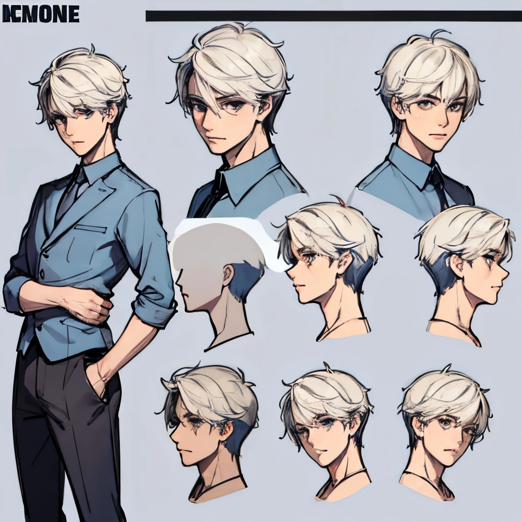 boy character sheet, head view from different angles