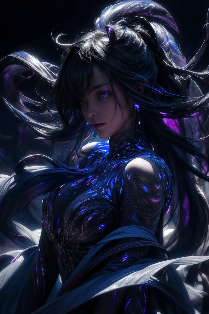 tmasterpiece，top Quority，best qualtiy，offcial art，Beautiful and aesthetic：1.2），（1girl），Extremely detailed，Colorful，highestdetailed，offcial art，统一 8k 壁纸，ultra - detailed，Beautiful and aesthetic，big breasts beautiful，tmasterpiece，best qualtiy，Black light art，dark art glitter illustration，PerfectNwsjMajic