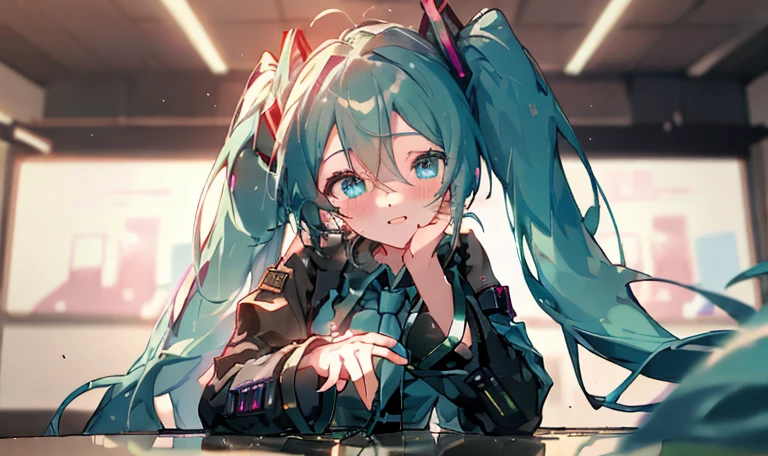 ((Masterpiece))
(Best_Quality)(1girl)
facing_Viewer,far
(blurry_Background) (depth_de_field)
gaming_Room,muddy_Room,Otaku_Room,(screen)
(hatsune miku) (twintails)
(medium_가슴)
Light_Smile,Blue_eyes:1.4 hand up, leaning forward, hand on own chest, ((Outstretched Hand))