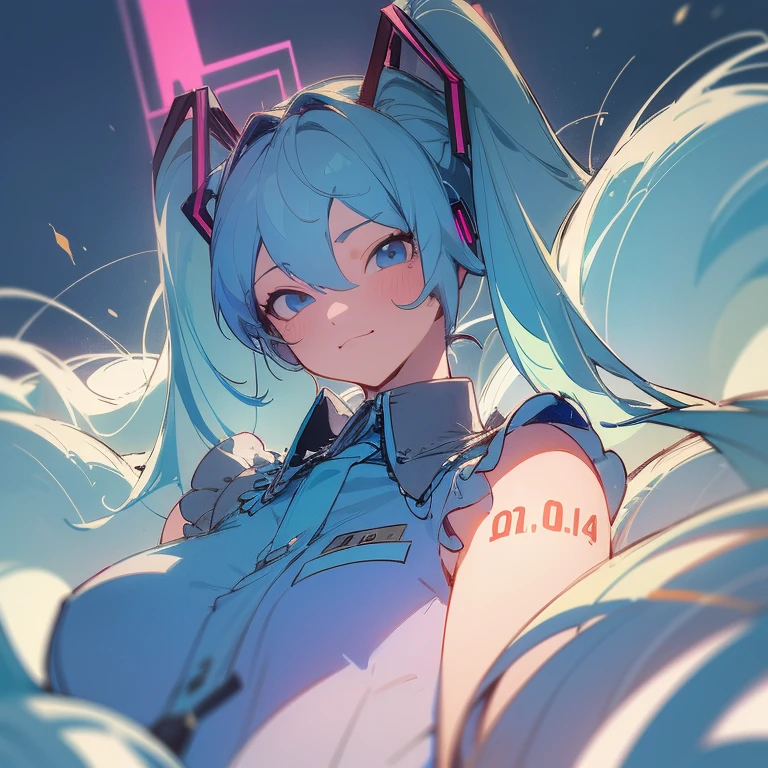 Ultra Detailed, Masterpiece, Best Quality, 独奏, Cowboy shot, facing viewer, soft smile, slight smile, sketch style, 1girl,(hatsune miku:1.2),gray-blue dress, Double tails, Beautiful, bright colours,light-blue hair,dark blue eyes, Sparkling eyes