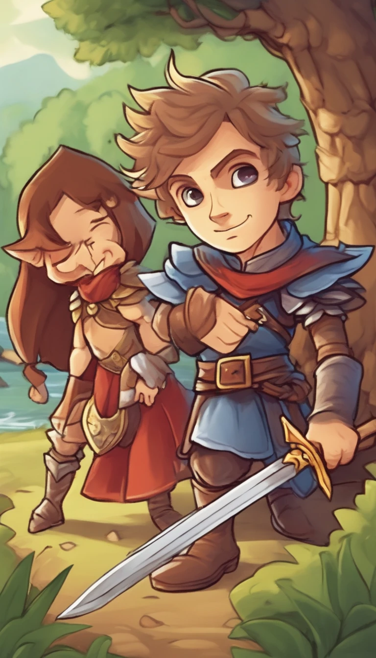 Cartoon little knight with two heads