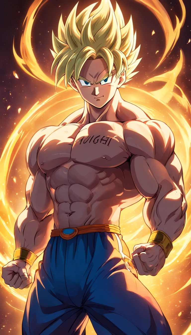 gohan dragon ball super , Full body, (((super strong, muscular, Abs, bodybuilder))) Colored, Illustration, Soft lighting, Soft Detail, oil painting on canvas, Octane Render, nffsw, Trending on ArtStation, 4K, 8K, hard disk