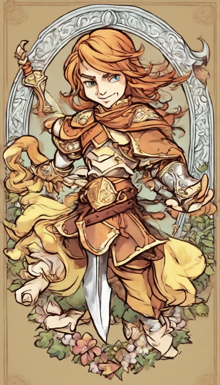 Cartoon two-headed little knight sideways