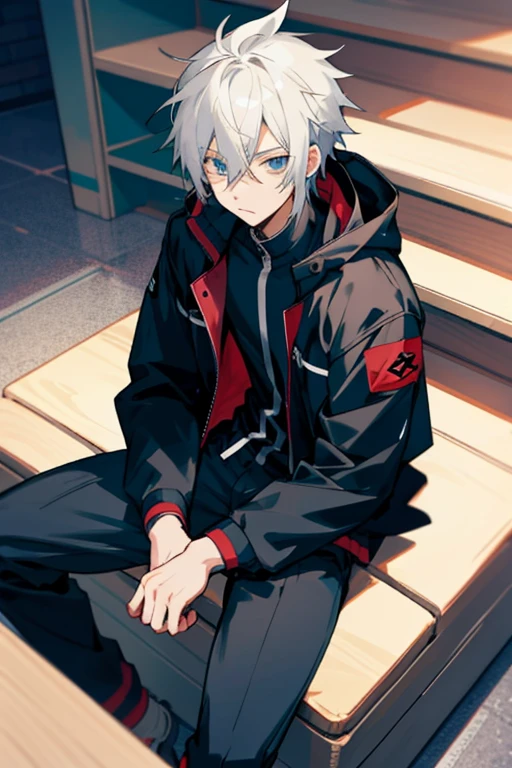 Draw a anime boy and sitting with black jacket HD