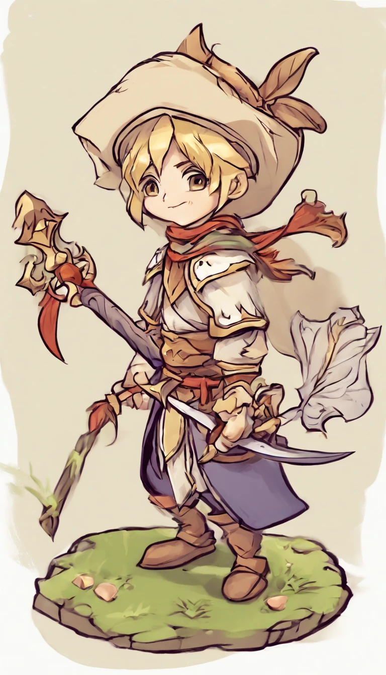Cartoon little knight with two heads,، simple,adolable