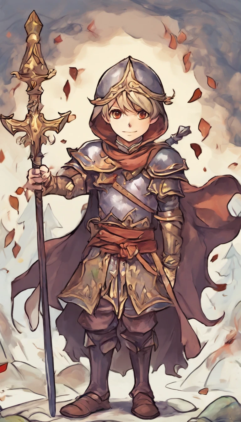 Cartoon little knight with two heads,، simple,adolable