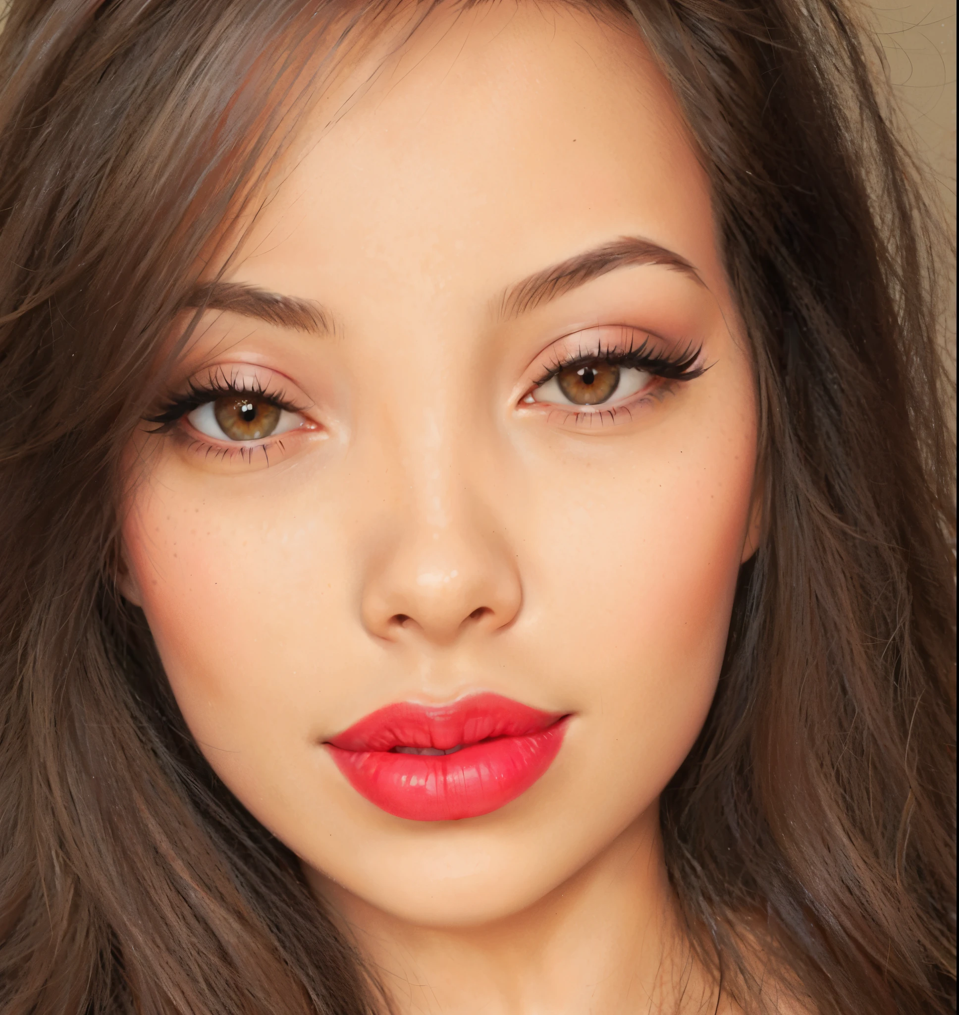 a close up of a woman with long hair and red lipstick, light-red lips, portrait sophie mudd, red lipstick on face, thick red lips, coral lipstick, bright red lipstick, faint red lips, red lips, miranda cosgrove, small and thick red lips, wide golden eyes and red lips, sexy lips :5 stylish, luscious red lips