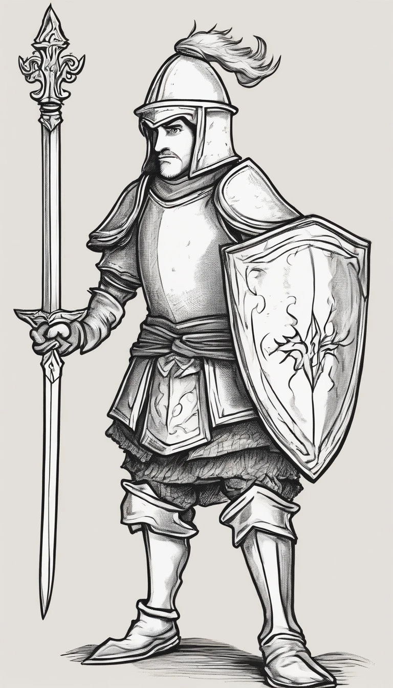 Cartoon two-headed little knight back view,، simple,adolable