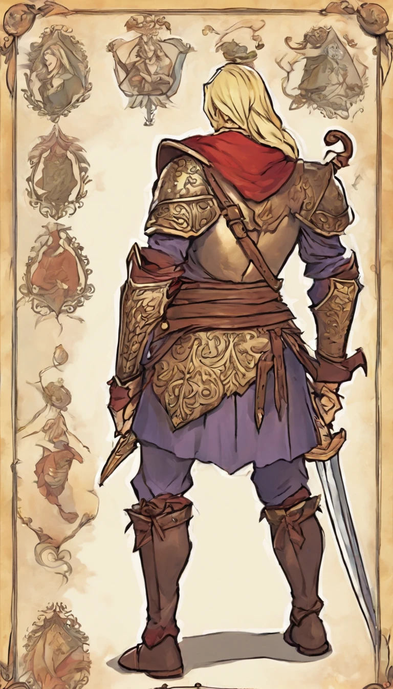 Cartoon two-headed little knight back view,، simple,adolable