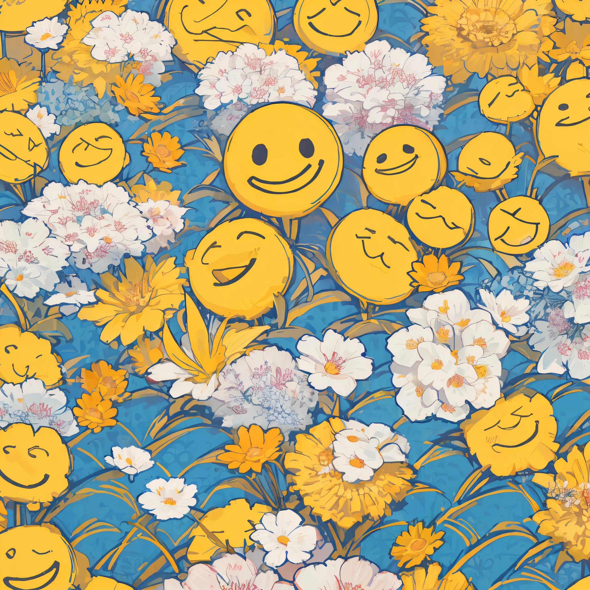 Flowers with smiley faces pattern