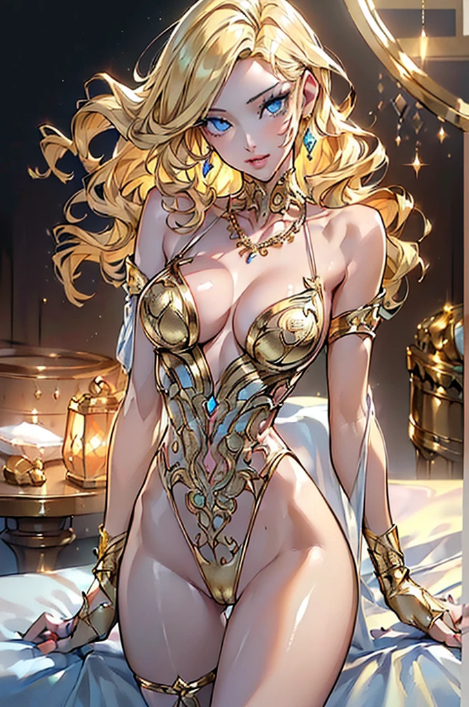 woman,1female,((,long and shiny hair, blonde hair,, full lips, upturned nose, skin)), (large breasts:1.5),,(((blonde hair:1.4,wavy hair,long hair:1.4,))),((blue eyes:1.3))),intricate eyes,beautiful detailed eyes,symmetrical eyes,((((light skin:1.4,lustrous skin:1.5,,shiny skin,very shiny skin,shiny body,illuminated skin)))),(spider lower abdomen,narrow waist, skinny thighs, slim, slender legs,delicate detailed fingers),(((detailed face))), (cute,slutty,sensual,seductive look,seductive,((erotic)),opulent,sumptuous,longingly,((nsfw)), queen,goddess,fantasy,(beautiful ornateclothes fancy,((gold lingerie),),(((ice jewelry,intricate necklace,jewelry,detailed outfit))),cleavage,((eyeshadow,elegant makeup,eyelid makeup,gold lips,gold lipstick)),((Transparent cloth:1.1)), (((Sexy elegant outfit, wearing a high leg thong:1.3,thong))),gloves,( (dynamic pose:1.0),embarrassed,(centered,scale to fit dimensions,Rule of thirds), ((extravagant ball), with expensive lighting, moist,scenery:1.25,((fancy background)),large chandelier highres,sharp focus,(ultra detailed,extremely detailed),(photorealistic artwork:1.37),(extremely detailed CG unity 8k wallpaper),(((vibrant colors,vibrant theme))),(intricate),(masterpiece),(best quality),