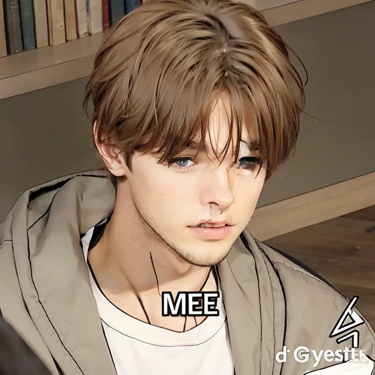 Guy, brown hair, and has a beautiful face