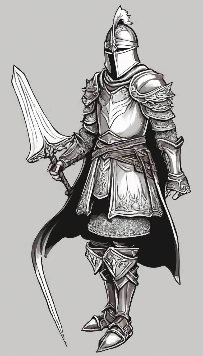 Cartoon two-headed little knight back view，، simple，adolable，Wear a full-coverage helmet