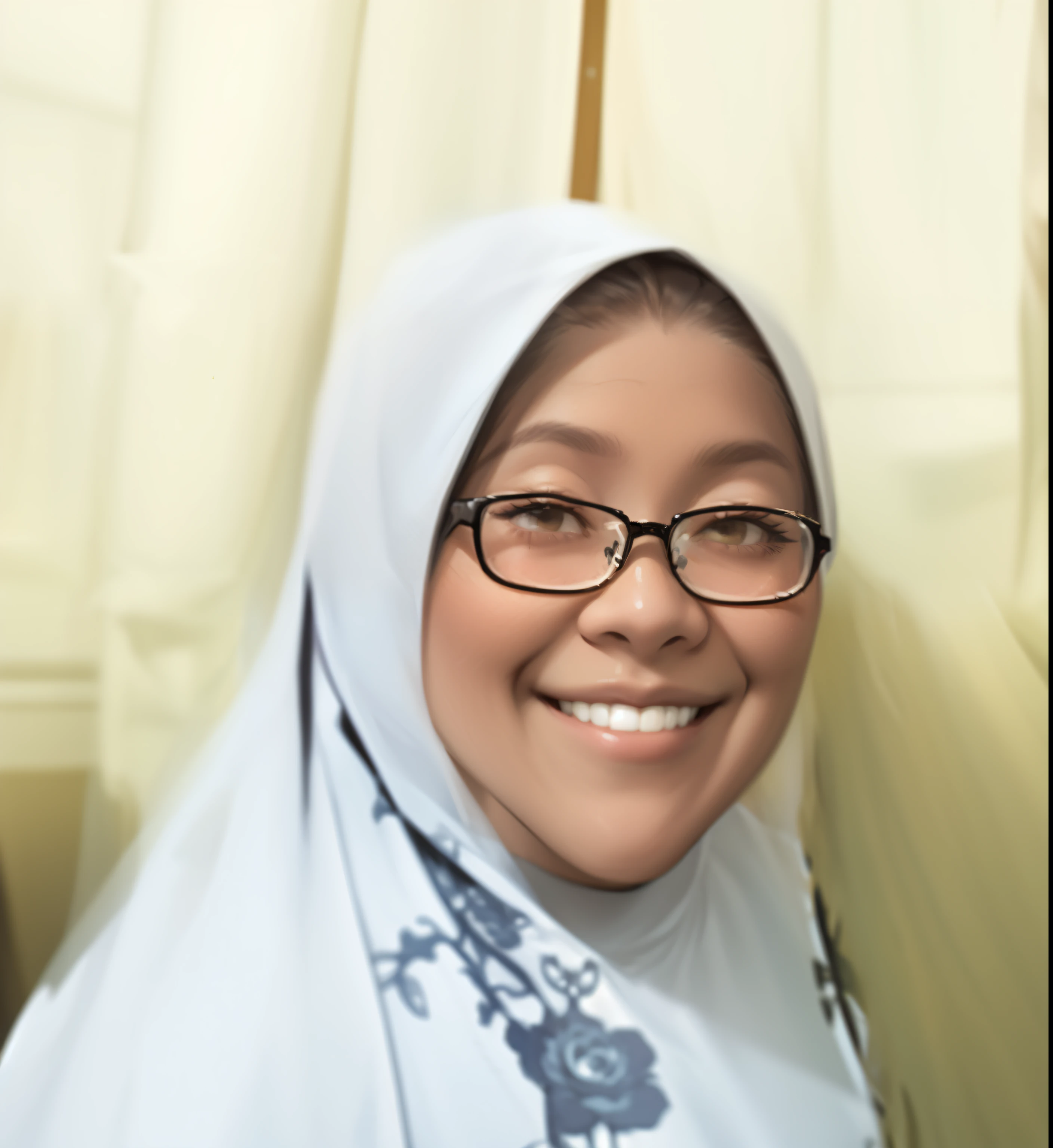 Wear white hijab, Zahra Ayu 21 years old 160cm 55kg, white dress, Big breast. black jeans. Bright face. In the forest. Wearing modest yet snug attire. Wear glasses. bright.