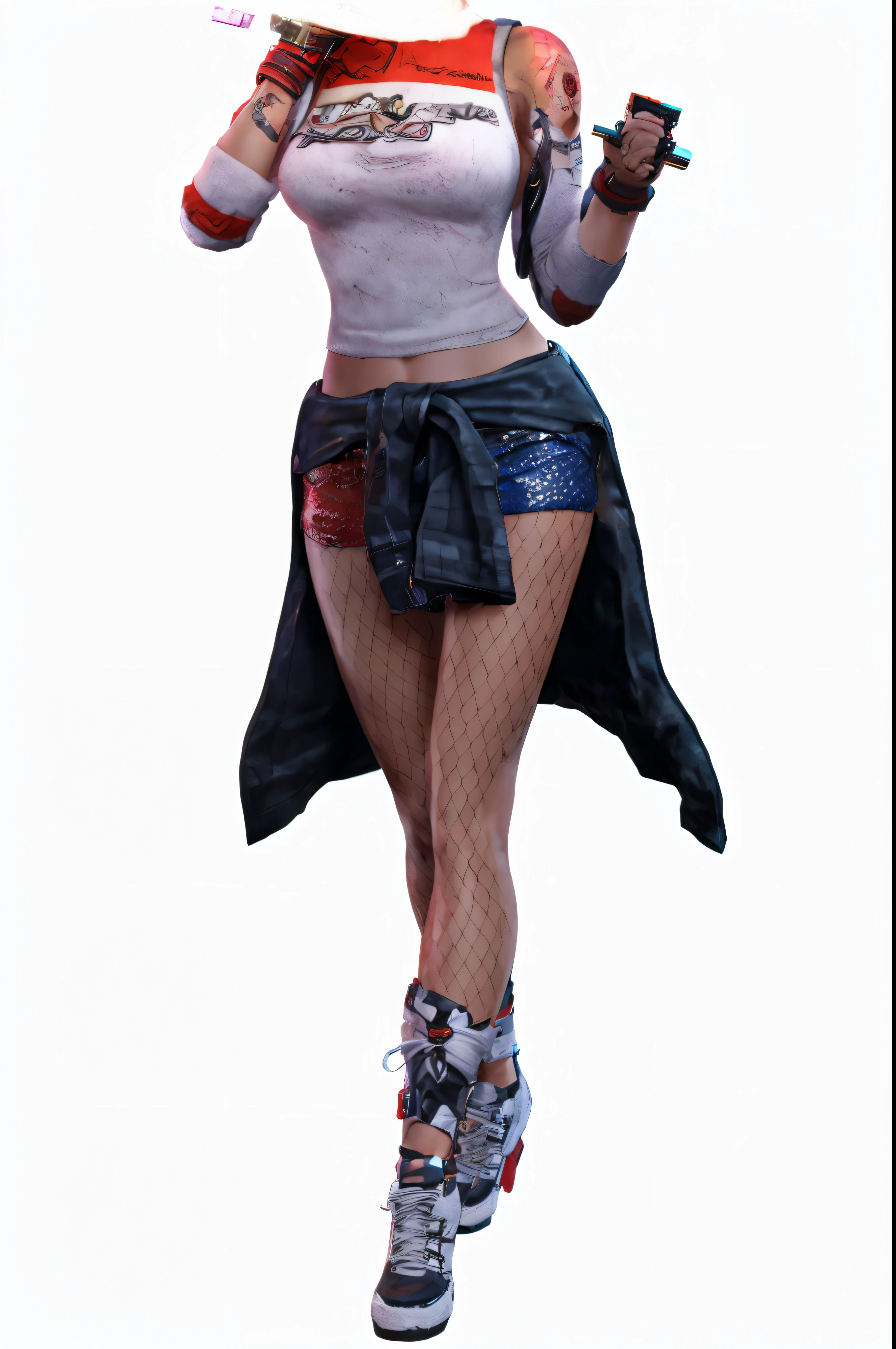 Close-up of a man in costume holding a gun, Harley Quinn Station, Harley Quinn, Harley Quinn, Highly detailed iconic characters, Portrait of Halle Quinn, 3d rendered figure art 8k, Ultra-detailed photo realism&cite;, Emma Watson plays Harley Quinn, Emma Watson is Harley Quinn, deviantart art station cgscosiety, hyperreal rendering, hq render