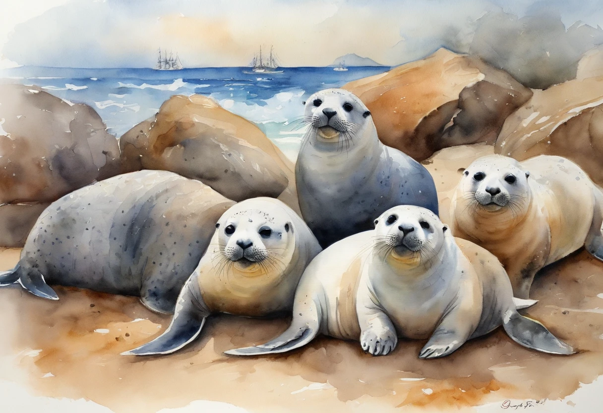 sea beach,Several Dalian harbor seals,farce,Mare