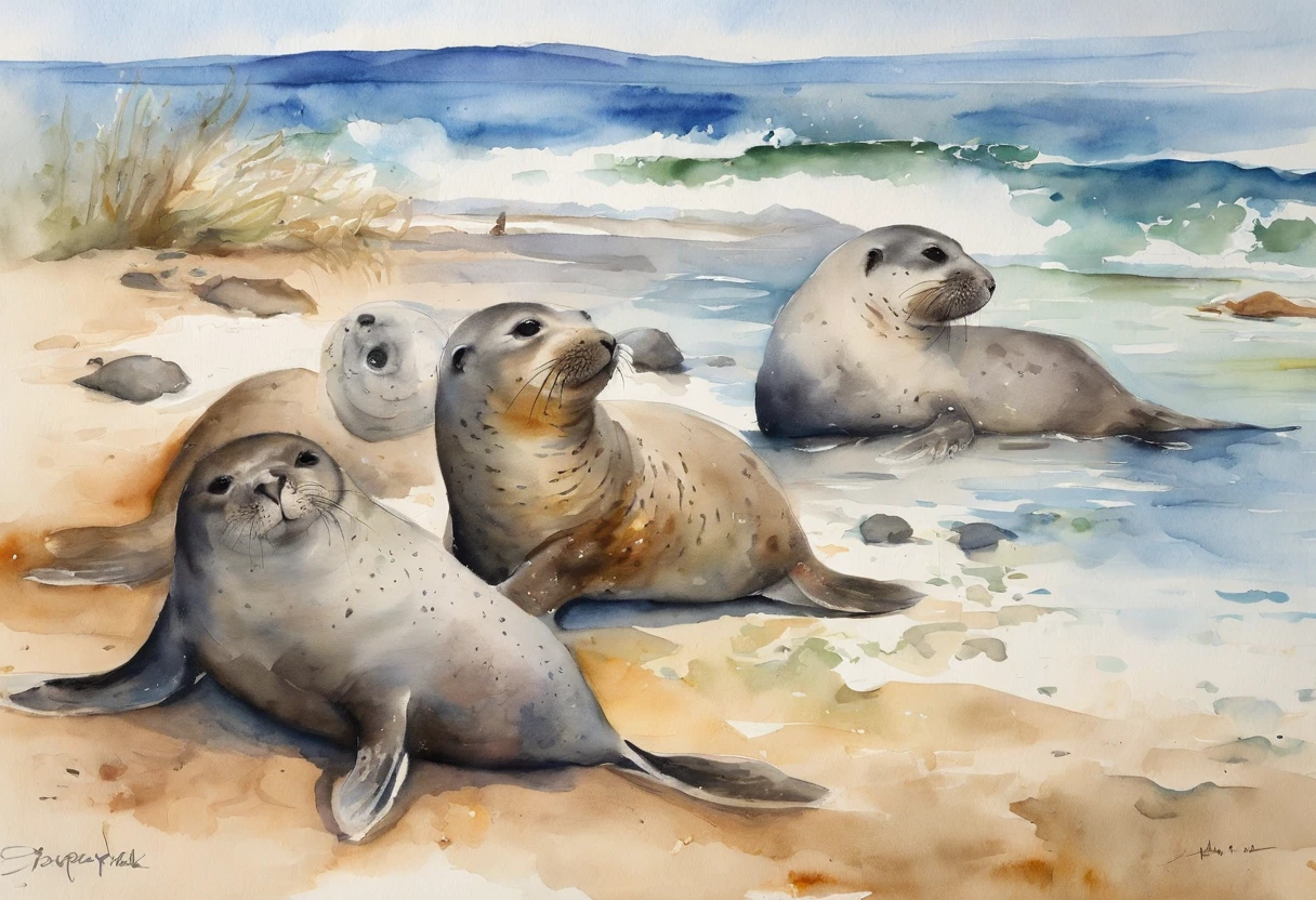 sea beach，Several Dalian harbor seals，farce，Mare