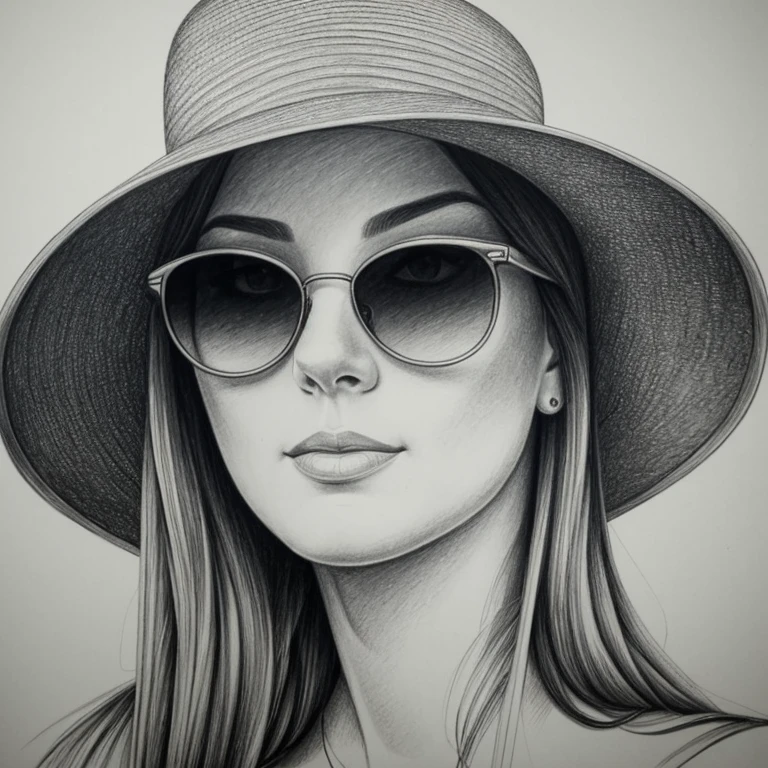 a drawing of a woman with sunglasses and a hat, realistic sketch, detailed pencil drawing, desenho de realismo, desenho realista, detailed pencil sketch, hyperrealistic sketch, pencil draw, pencil drawing, pencil draw, Photorealistic drawing, pencil art on paper, detailed sketch drawing, Pencil sketch, desenho altamente detalhado, realistic pencil drawing, Estilo de desenho bonito, pencil drawing illustration