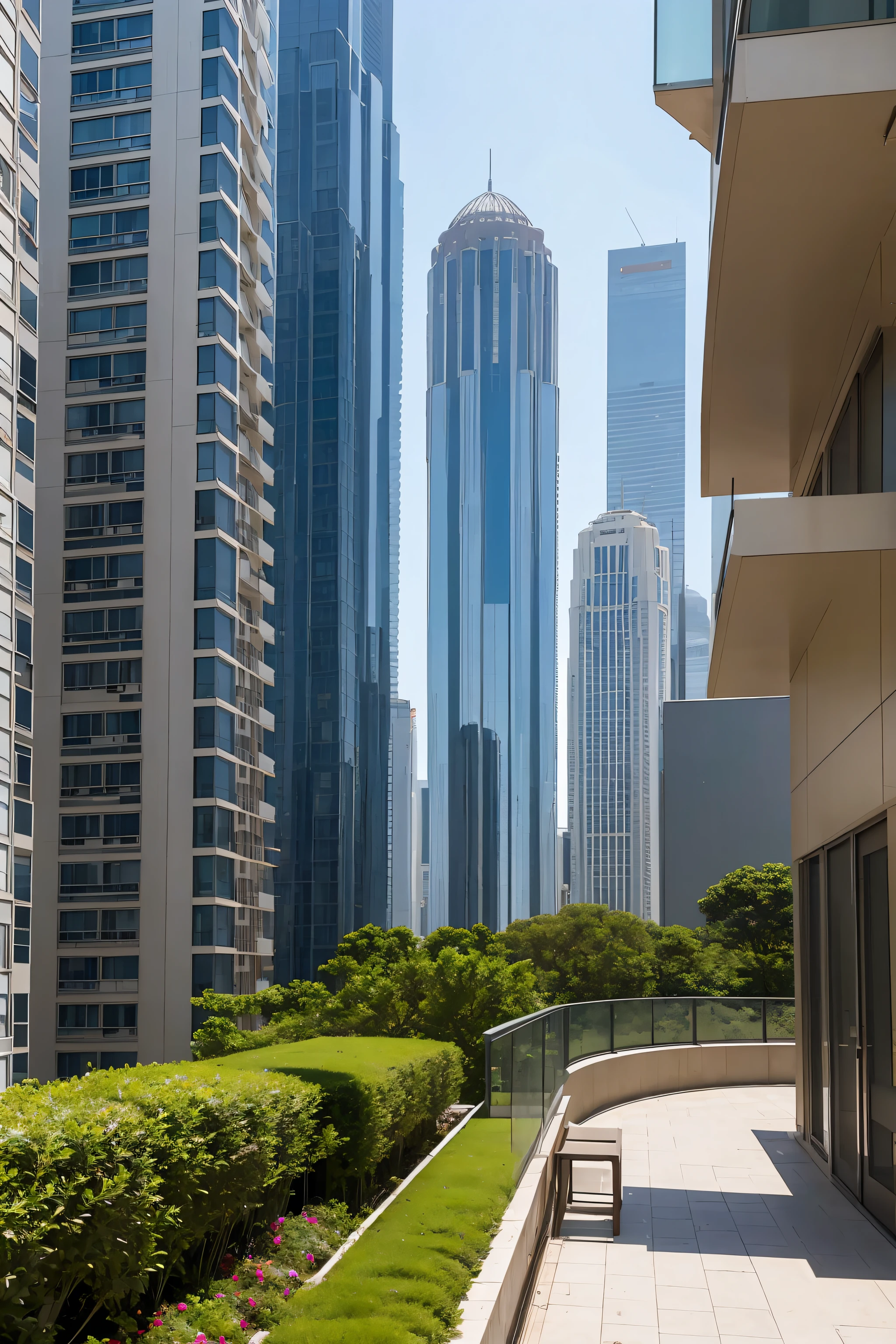 luxury high-rise residential,surrounded by buildings,high-rise garden,City garden,Neatness,delamination,Purity,lindo cenario
