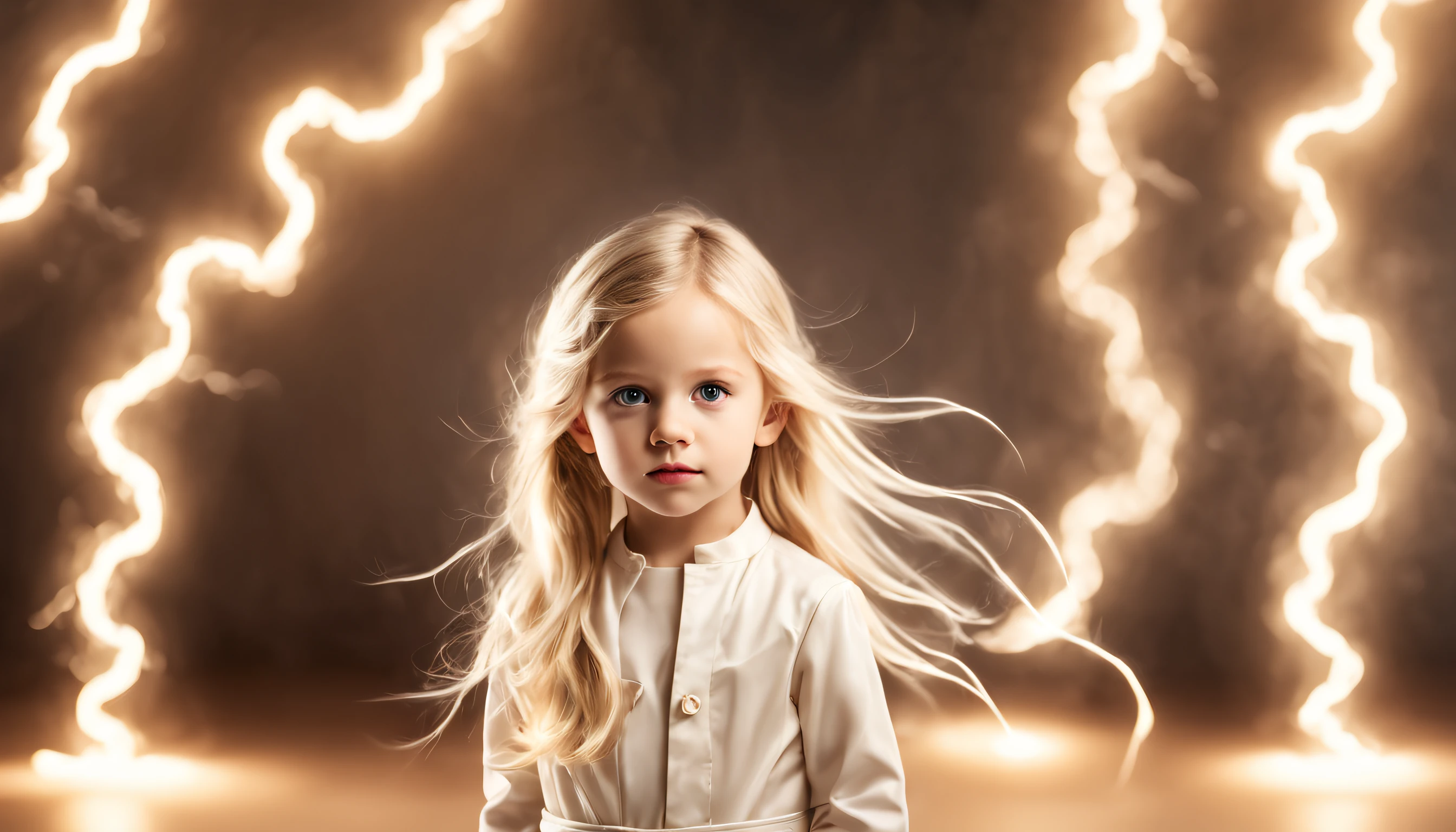 (master part, alta qualidade, best quality, Arte Oficial, Beauty and Aesthetics:1.2),(1 CHILDREN long blond hair 1.3),formal_vestir,casamento_vestir,(Uma  envolta em raios irradiando raios),Composed of Thunder Elements,thunders,eletricidade,transparency,((Translucent luminous body)),