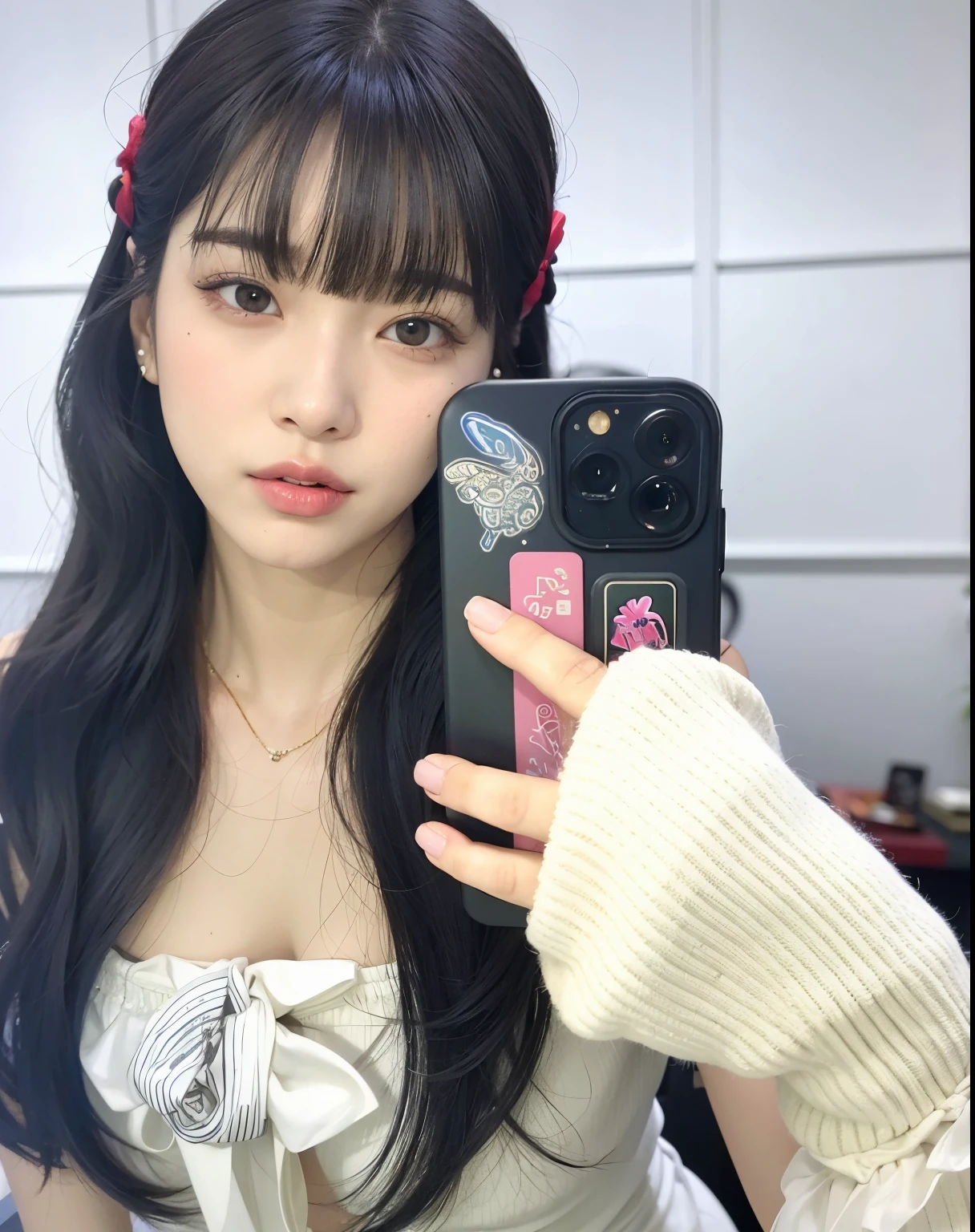 Menina de Araffe com cabelo preto longo segurando um telefone celular, jossi do blackpink, jennie blackpink, Jinyoung Canela, Parque Roseanne do Blackpink, Sha Xi, Ulzzang, Lalisa Manoban do Blackpink, Bae Suzy, Shikami, Gongbi, Lalisa Manobal, Jaeyeon Nam, Xision Wu, Fotografia selfie 8k